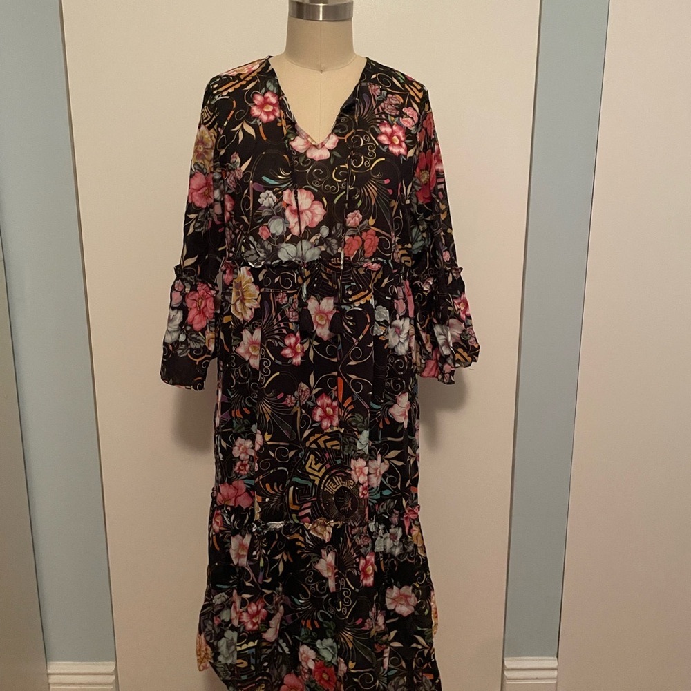 Johnny Was Floral Black Dress